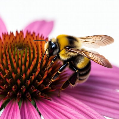 Bee collects nectar from flower