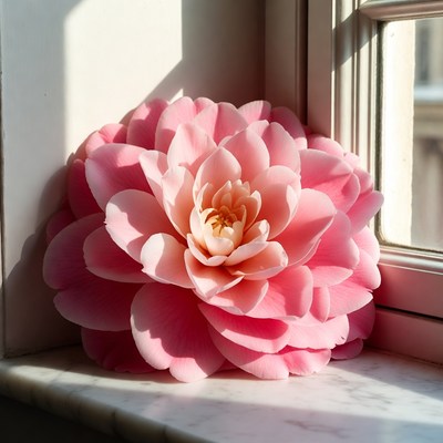 Flower rests on window sill