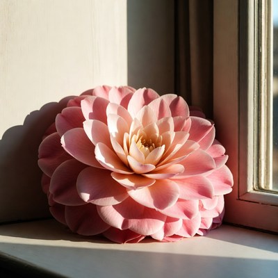 Pink flower on window sill