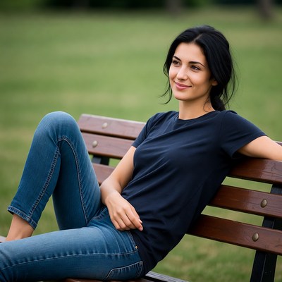 Woman sits on bench in park