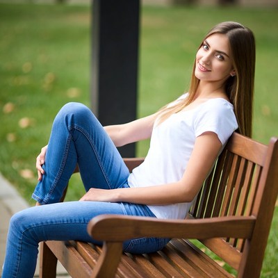 Woman sitting on a bench outdoors