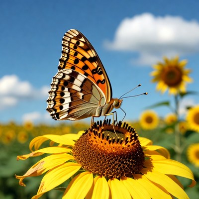 Butterfly on sunflower during daytime