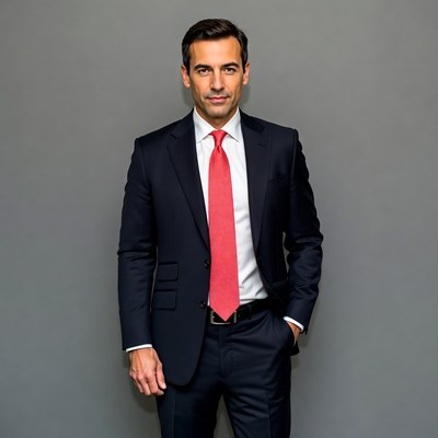 Businessman in formal attire poses indoors