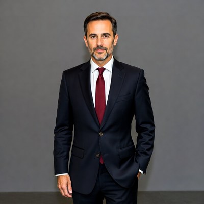 Businessman in formal suit posing indoors