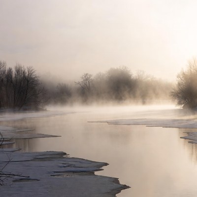 Misty river in the morning light