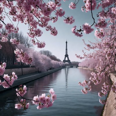 Spring blossoms by the seine river