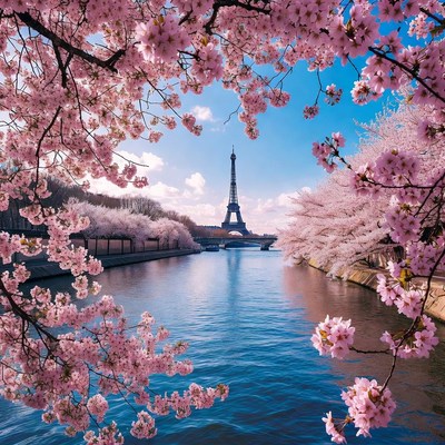 Spring blossoms by the river in paris