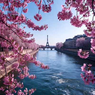 Cherry blossoms near eiffel tower