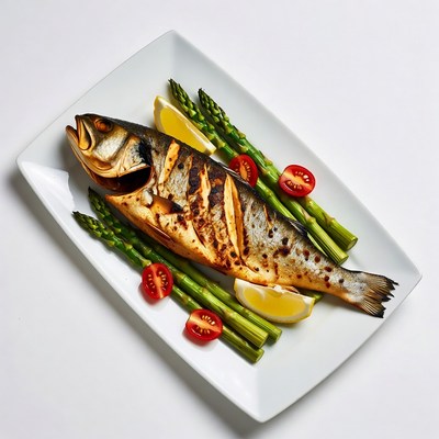 Grilled fish with vegetables and lemon
