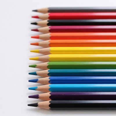 Colorful pencils arranged in a row
