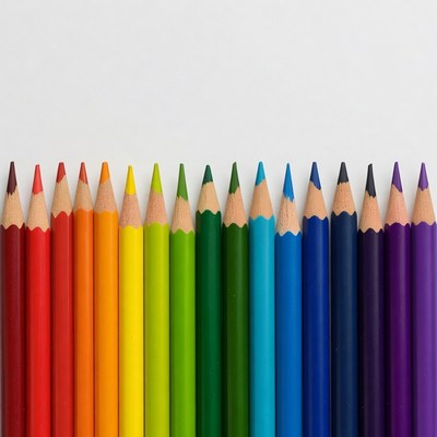 Colorful pencils arranged in order