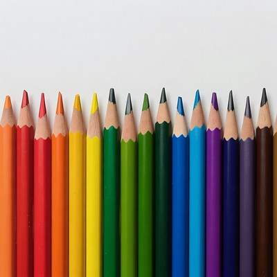 Colorful arrangement of pencils in rows