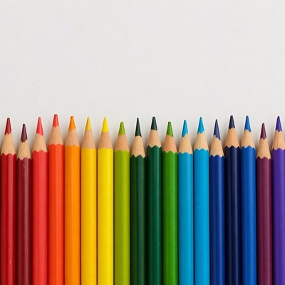 Colorful pencils arranged in a line