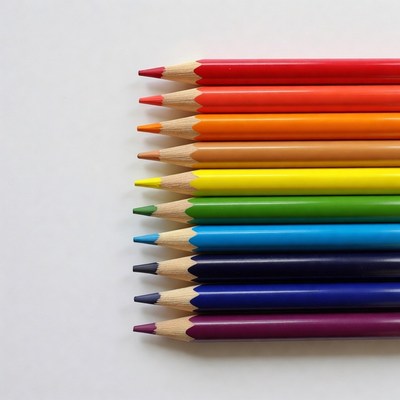 Colorful pencils arranged in a row
