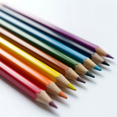 Colored pencils arranged in a line