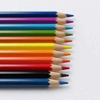 Colored pencils arranged in a row
