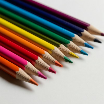 Color pencils arranged on a table