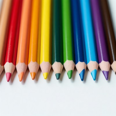 Colorful pencils arranged in a row