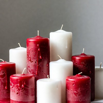 Red and white candles on display