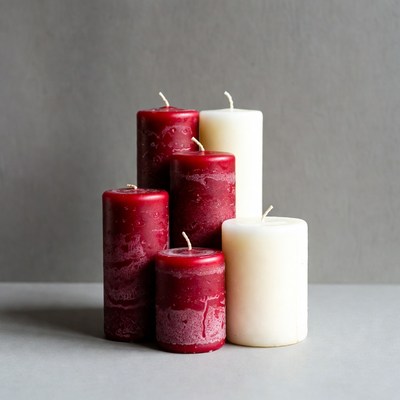 Red and white candles arranged in a group