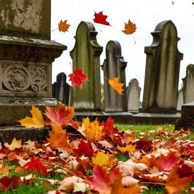 Fall leaves in a cemetery setting