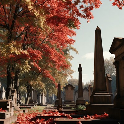Autumn leaves in a graveyard