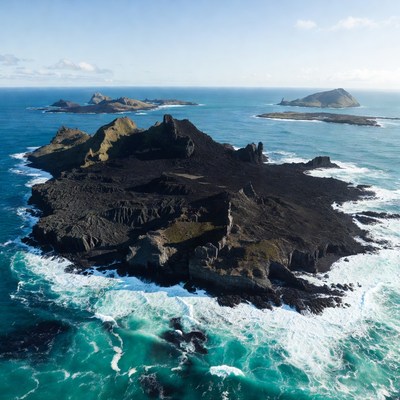 Coastline view of rocky islands and ocean