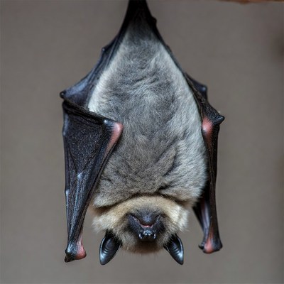 Bat hanging upside down inside a cave