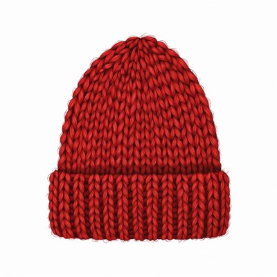 Bright red knit hat on display