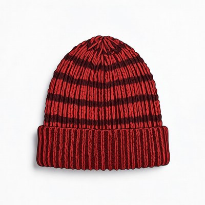 Red striped knit cap on a white background