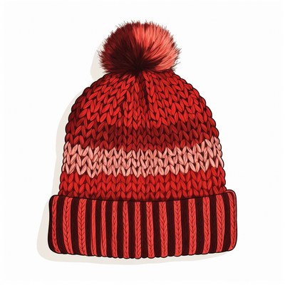Warm red knit hat with pom pom