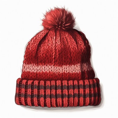Warm red knit hat with pompom