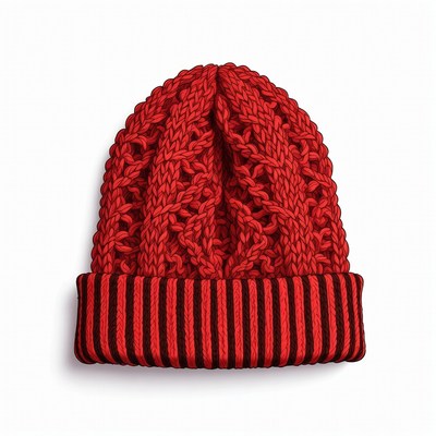 Red knitted cap on white background