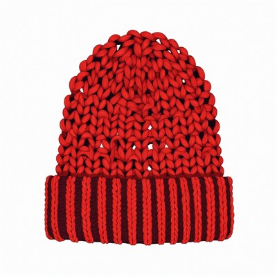 Red knitted hat on white background