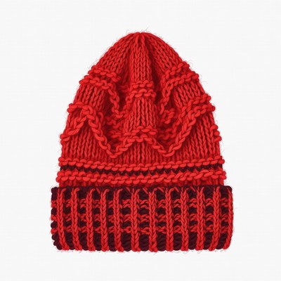 Red knitted hat on white background