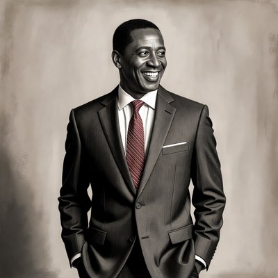 Man in suit smiles warmly at camera