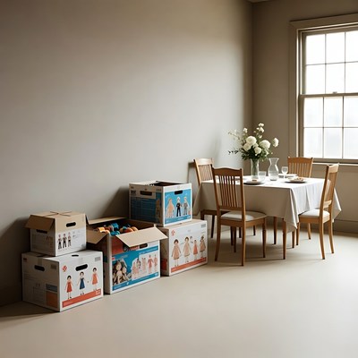 Boxes and table in simple room