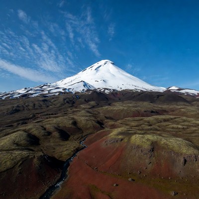View of snow-capped volcano in nature