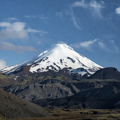 Snowy mountain under blue sky
