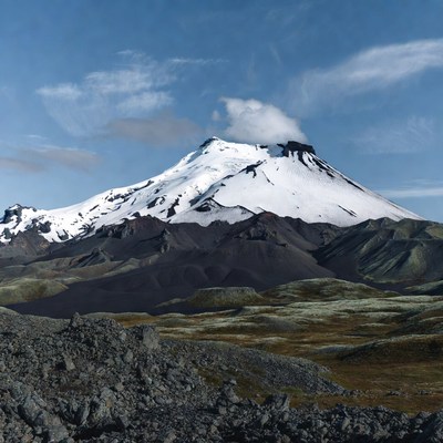 Snowy volcano in clear sky