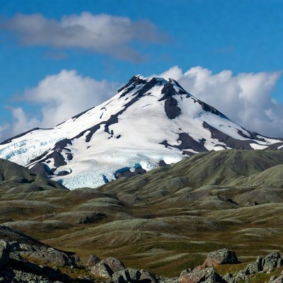 Snow-capped mountain under blue sky