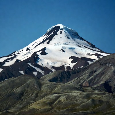 Snow capped mountain in clear sky