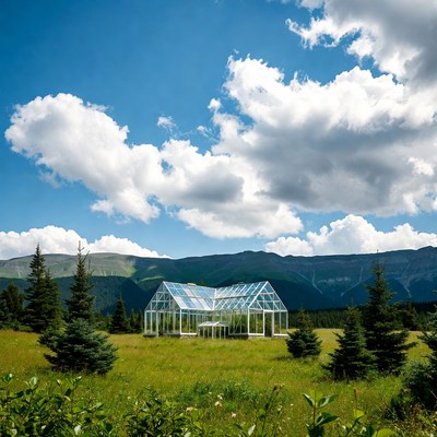 Greenhouse in mountain field