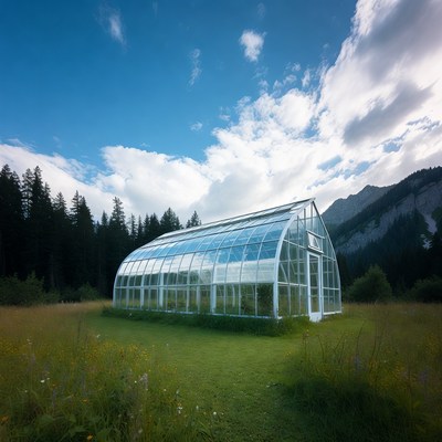 Greenhouse under blue sky