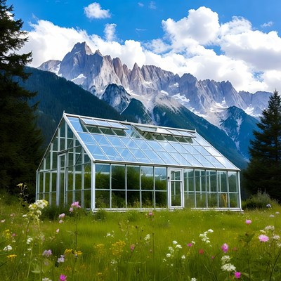 Greenhouse with mountain view