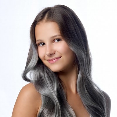 Young person with gray hair