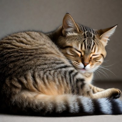 Cat sleeping in a cozy position indoors