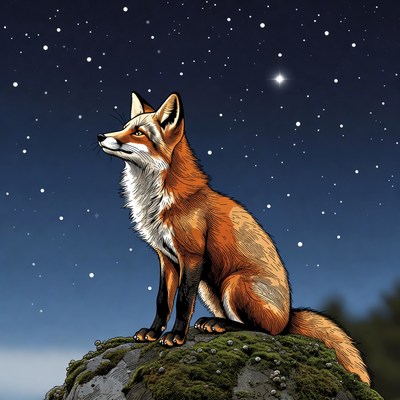 Fox looks at night sky