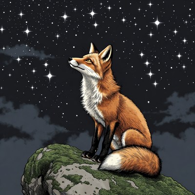 Fox gazing at the night sky