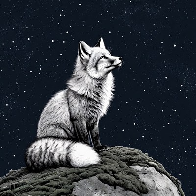 Fox gazes at night sky